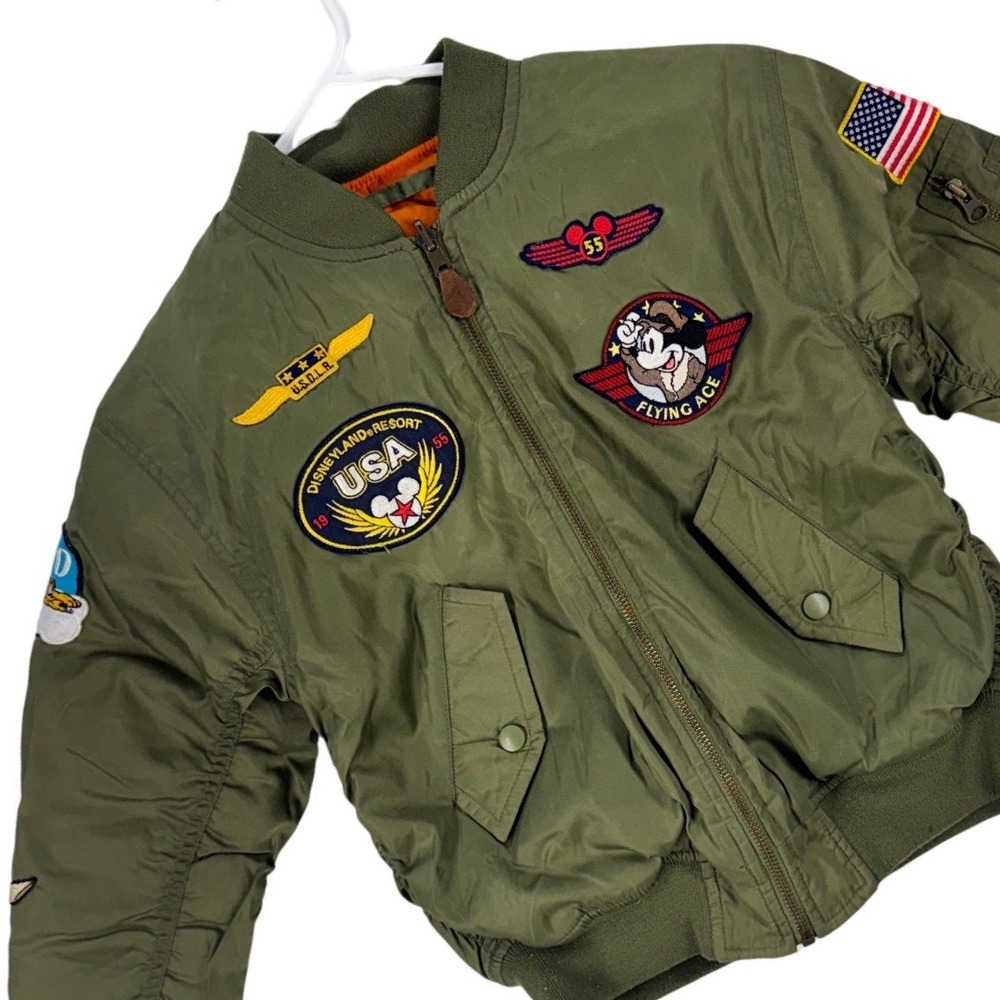 Disneyland Resort Kids Mickey Mouse Flying Ace Bomber Flight Jacket Green Size M